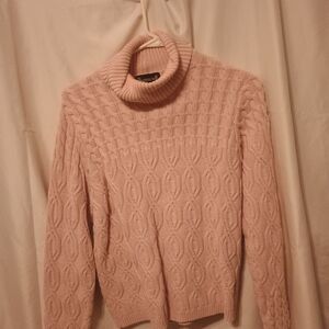 Pink Cable Knit Turtleneck Sweater